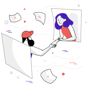 Man and Women with businesses shaking hands.